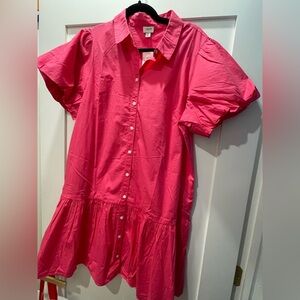 J. Crew Bright Pink Shirt Dress